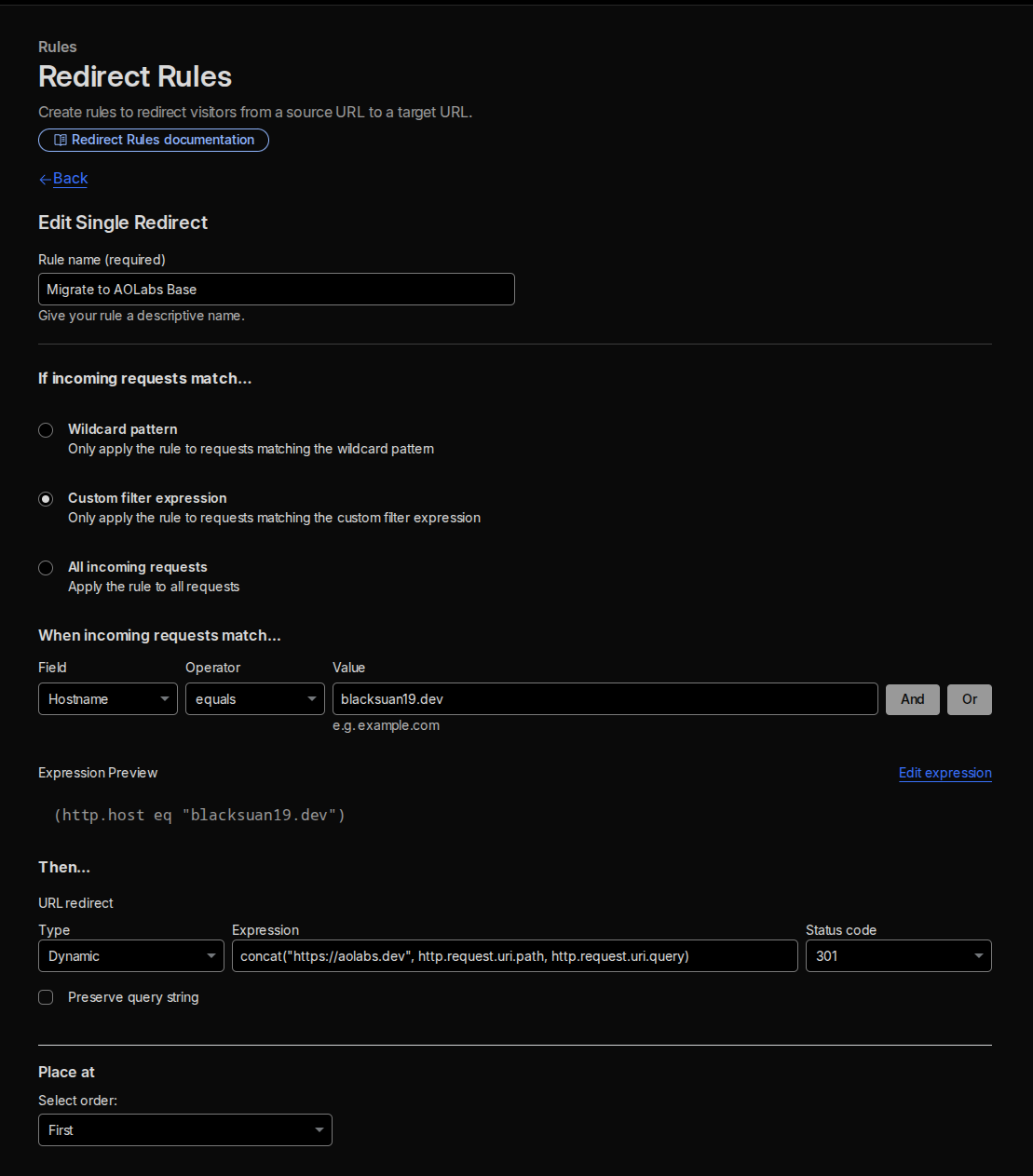 cloudflare redirect rule for root domain