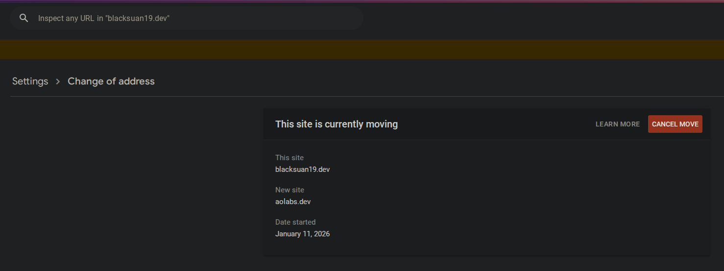 google search console change of address screenshot