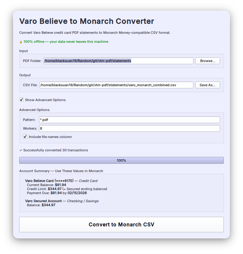 Varo Believe to Monarch: Automated PDF Statement Conversion for Monarch Money